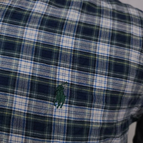 RALPH LAUREN Mens Medium Green Blue Plaid Classic Fit Long Sleeve Button Shirt - Picture 3 of 10